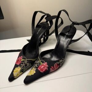 Karen Millen Black Heels with Vibrant Floral Design